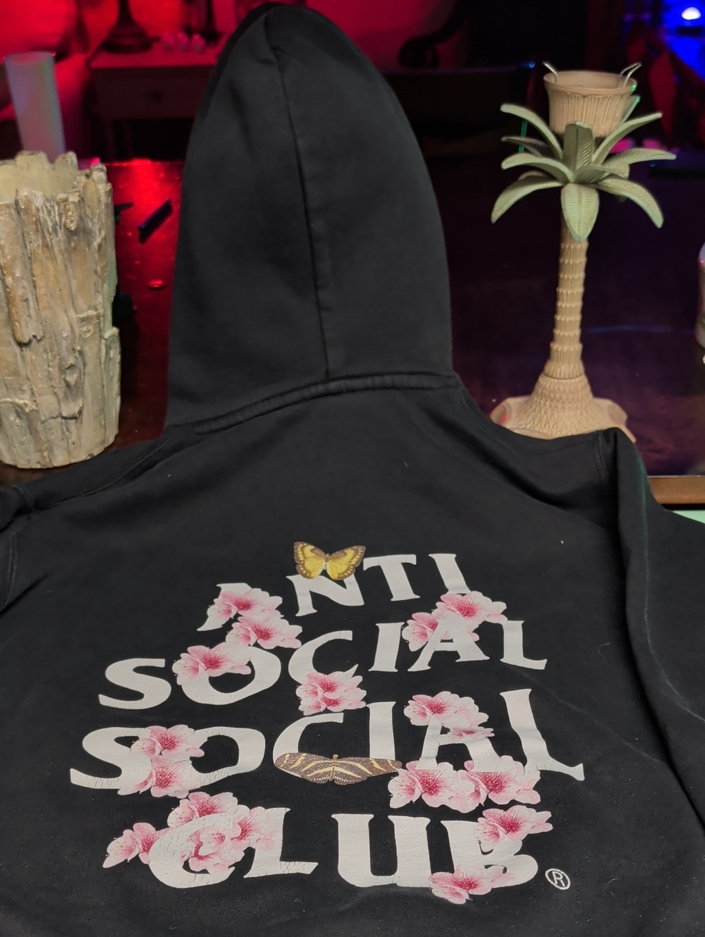 Anti Social Social Club Black Kids Hoodie with Pink Floral & Gold Butterfly